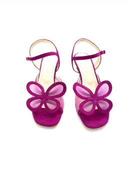 Sandalias rosas con mariposa y tacón