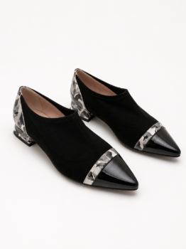 Luna Zapato Negro Estampado con Mini Tacón